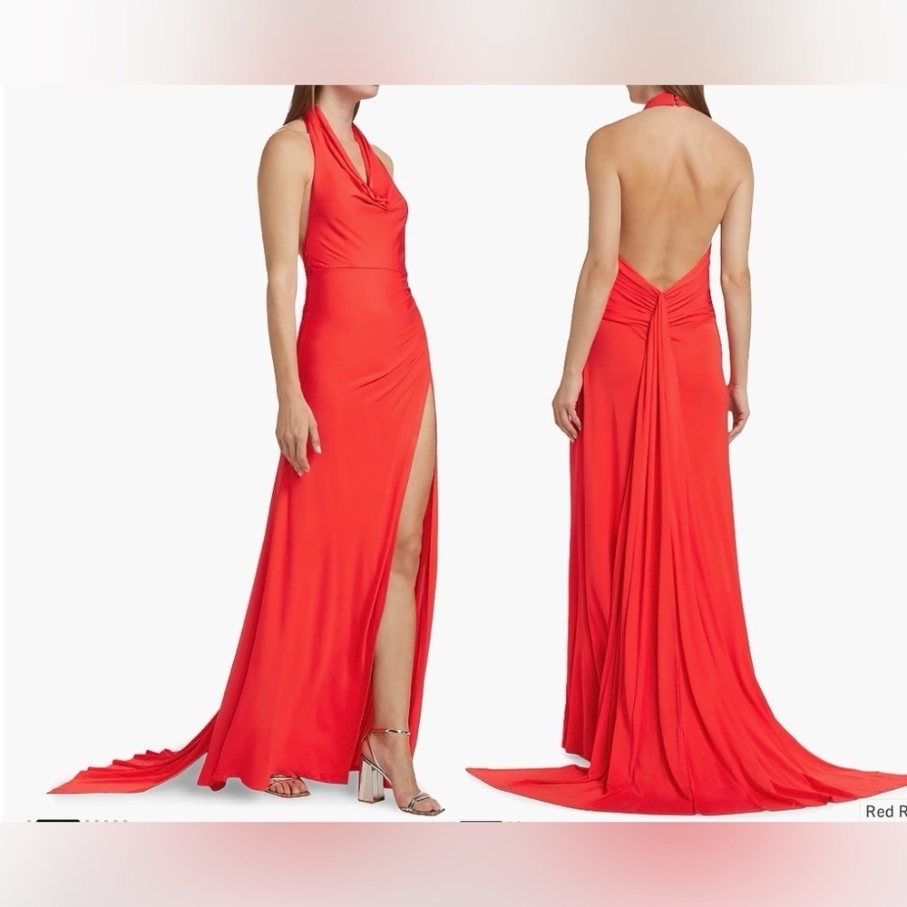 NWOT Staud Julius halter thigh slit red rose Maxi Dress sz S